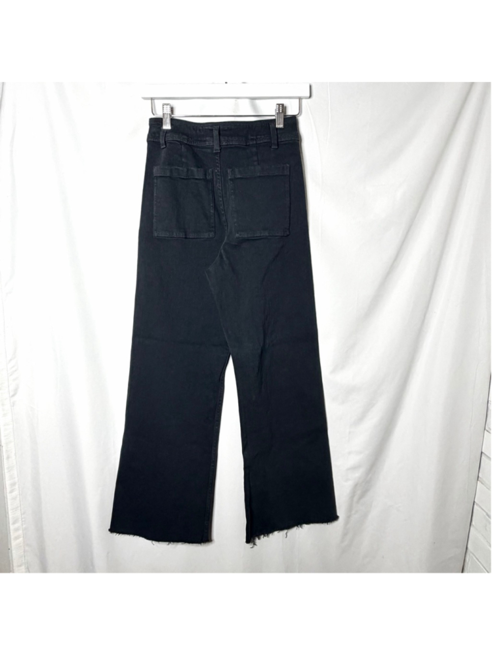 Women's MIOU MUSE Black Wide Leg High Rise Raw Hem Jeans Size Small - Picture 2 of 5